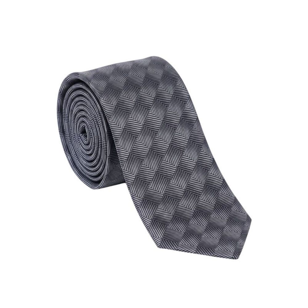 Armani Collezioni Mens Charcoal Gray / Silver Gray Optical Geometric Neck Tie